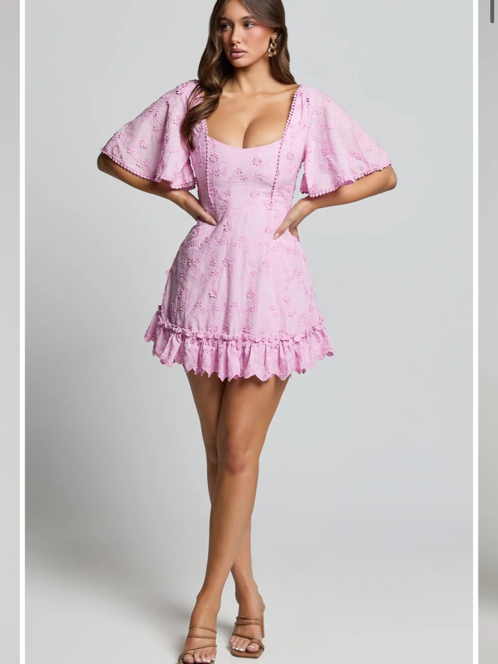 Showpo Pink Embroidered Mini Dress